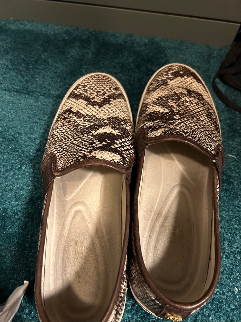 Ralph Lauren Womens Slip-On Sneakers in Snake Print Brown